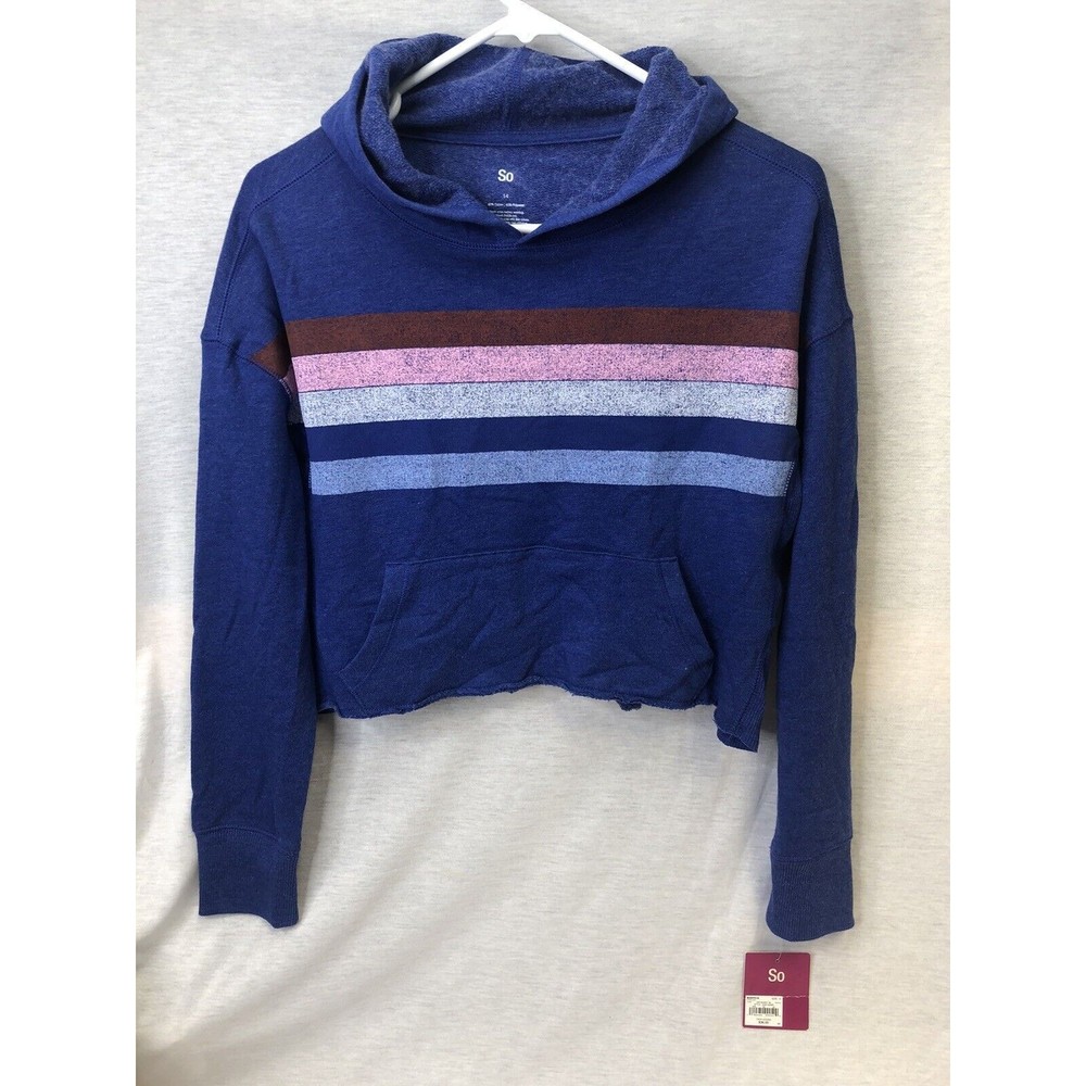 Girls' 14 SO  Cropped Blue Hoodie With Stripes NEW